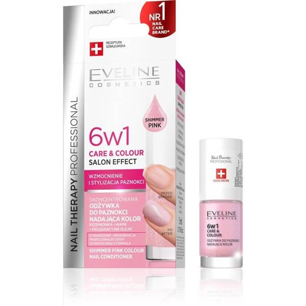 EVELINE Nail Therapy Professional 6w1 Care &amp; Colour Odżywka Do Paznokci Nadająca Kolor Shimmer Pink 5ml